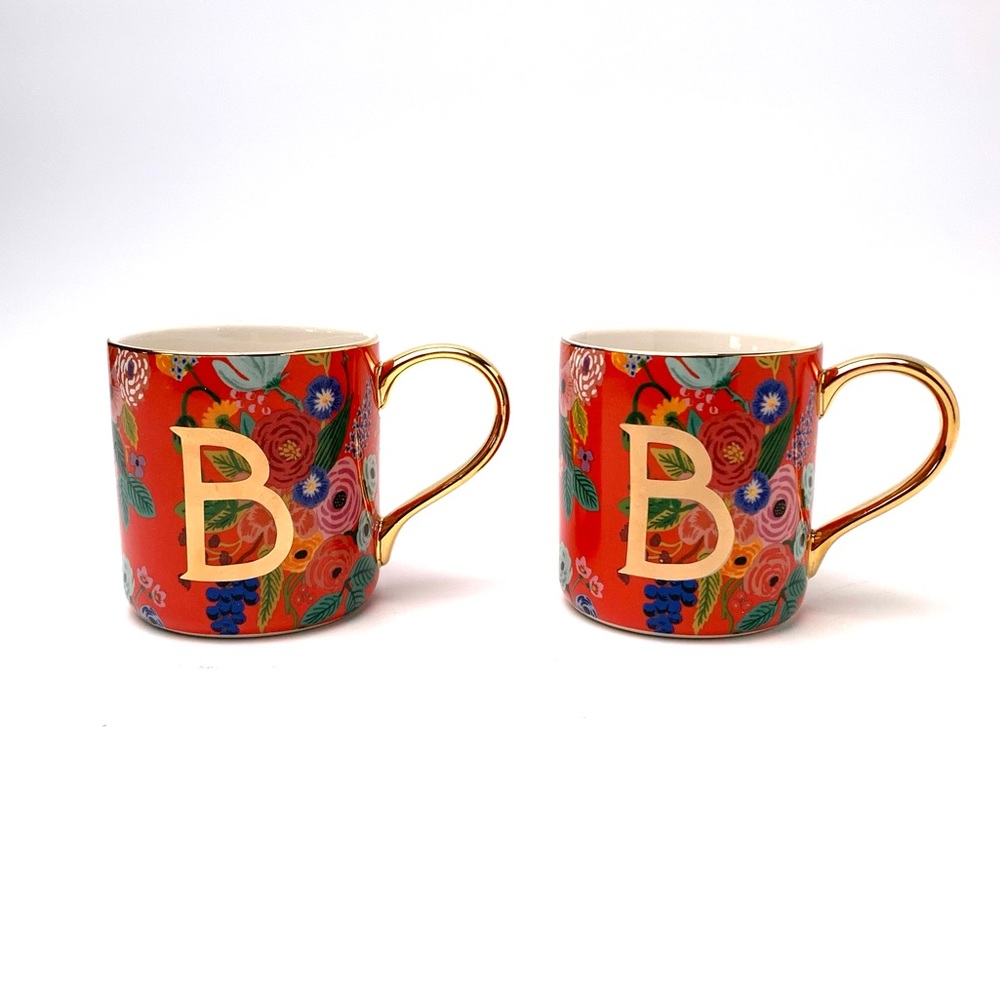 Anthropologie Rifle Paper Co. Floral and Gold Monogram B Mug